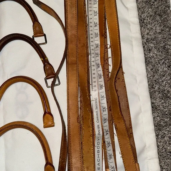 9 LV Brown Leather Handles and 4 - 38inch long straps .. cut from bags SKU-7490